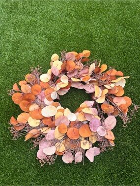 Autumn Meadow Pink & Orange Eucalyptus Wreath - Home Holiday